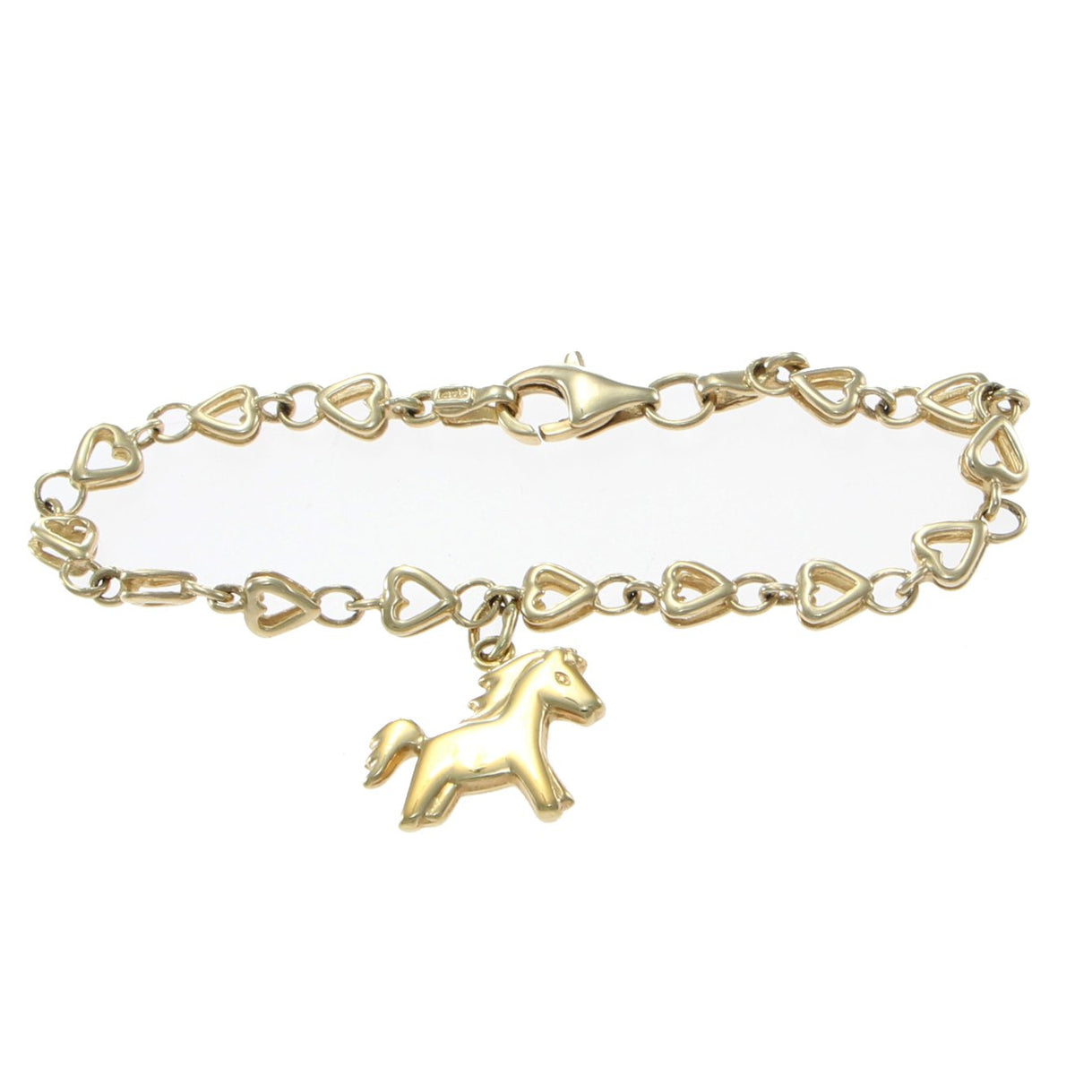 Pony Charm Baby Love Heart Bracelet 14k Yellow Gold Chain Link 5mm 5.5inch  5.1g
