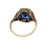 Rose Diamond Synthetic Sapphire Cocktail Ring 14k Yellow Gold Filigree 1940s Antique Art Deco 6CTW