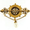 Brooch with Citrine Stones and Dangling Pearl 14k Yellow Gold