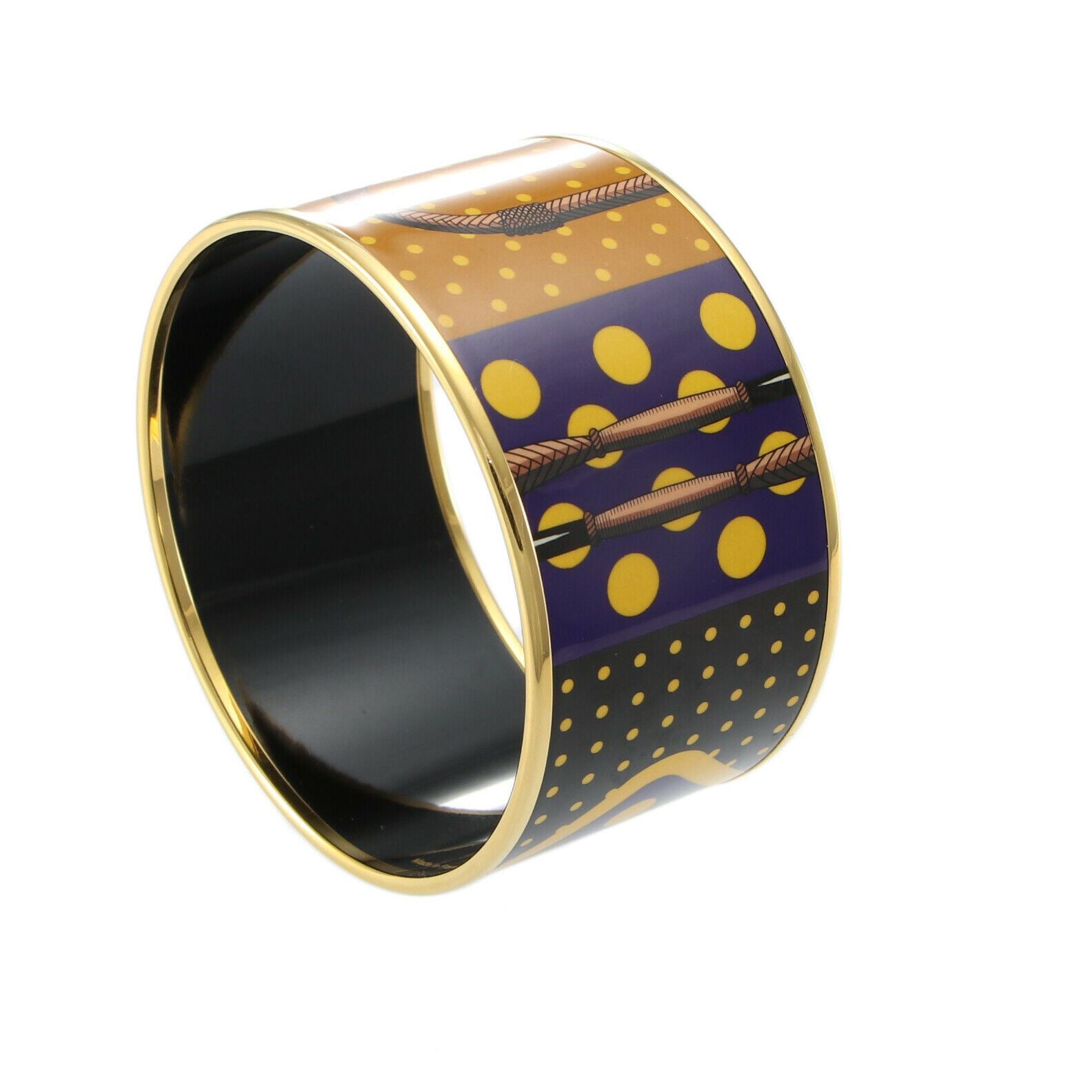 Hermès - Enamel Bangle Bracelet Wide 62 PM Multi Color Print French Modern Gold Plate