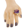 Large Amethyst Diamond Modernist Bamboo Chunky Cocktail Ring 14k Yellow Gold
