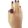 Large Amethyst Diamond Modernist Bamboo Chunky Cocktail Ring 14k Yellow Gold