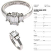 1.48CTW GIA Emerald Cut Diamond 3 Stone Engagement Ring Platinum G VS1