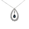 1.75CTW Diamond Pear Sapphire Tear Drop Pendant Necklace 14k White Gold