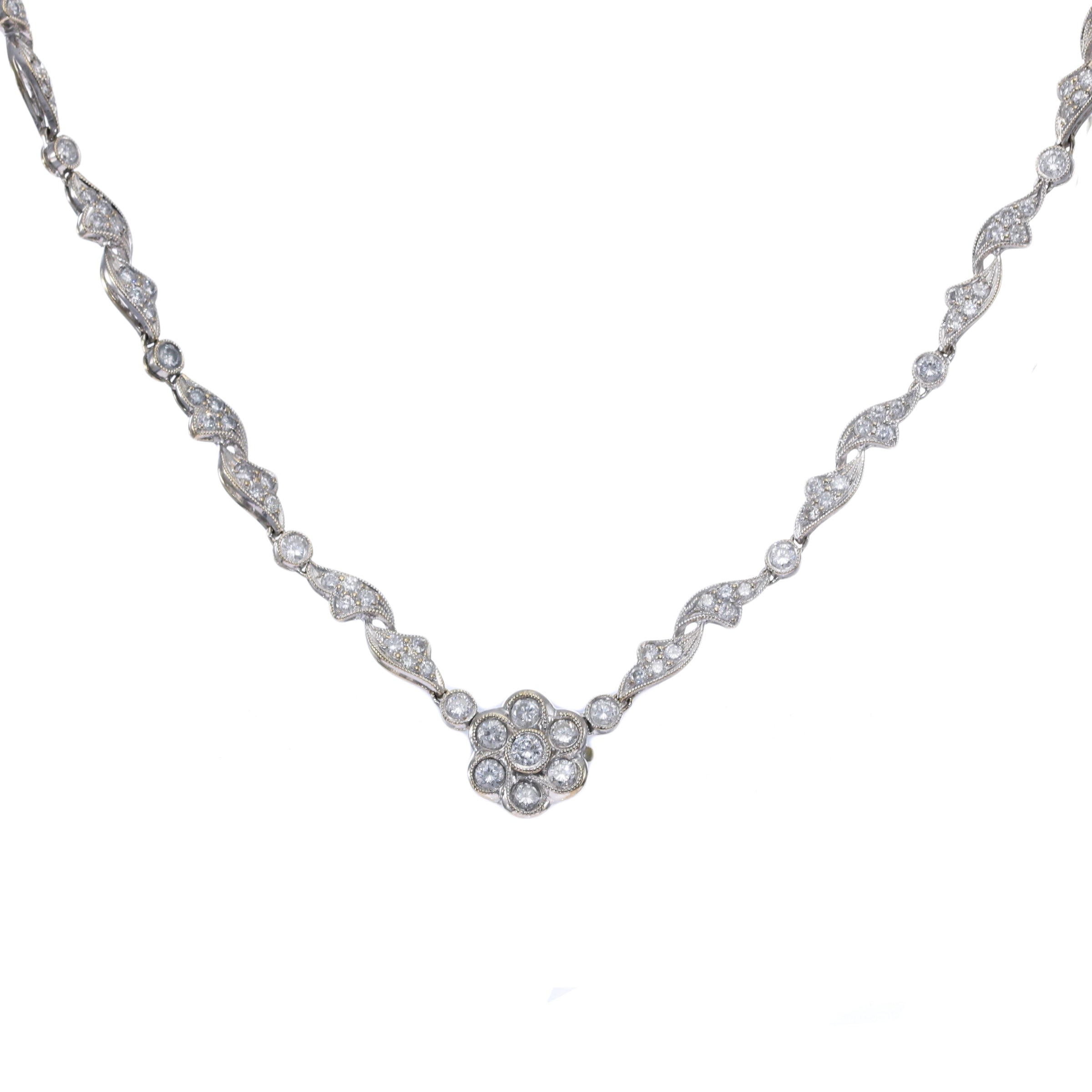London Collection 18k White Gold Small Diamond Weave Ball Pendant with Chain
