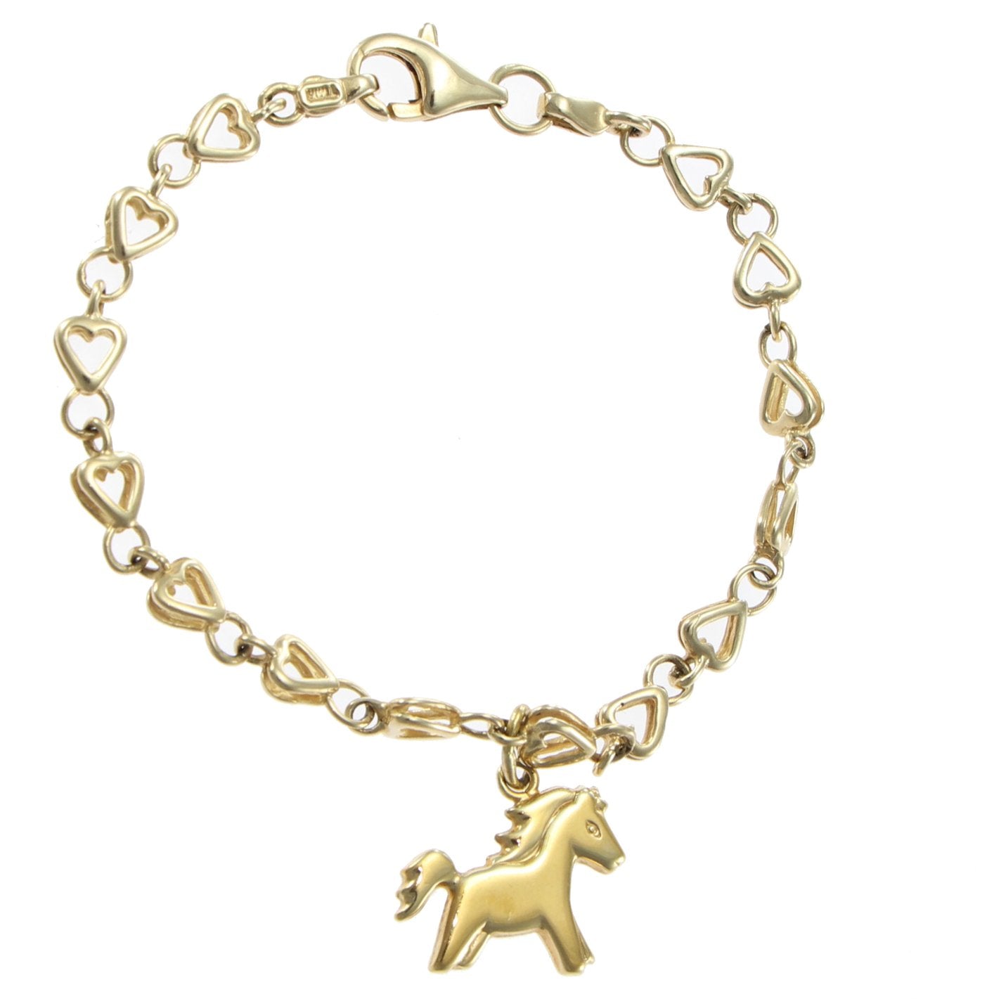 Pony Charm Baby Love Heart Bracelet 14k Yellow Gold Chain Link 5mm 5.5inch  5.1g