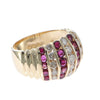 0.95CTW Ruby Diamond Ribbed Band Ring Solid 14k Yellow Gold Womens Vintage Estat