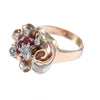 0.65CTW 1890s Antique Victorian Diamond Ruby Flower Cocktail Ring 14k Rose Gold