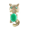 Chrysoprase Emerald Whimsical Cat Brooch Pin Solid 14k Yellow Gold 3.00g