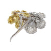 6.55CTW Fancy Yellow Diamond Ruby Large Flower Brooch Pin Solid 14k White Gold