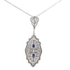 Pearl Sapphire Diamond Pendant Necklace 14k White Gold Filigree Antique Art Deco