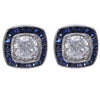 Cushion Art Deco Diamond Sapphire Halo Stud Earrings 18k White Gold 1.96CTW H/SI