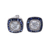 Cushion Art Deco Diamond Sapphire Halo Stud Earrings 18k White Gold 1.96CTW H/SI