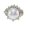 2.8CTW Baguette Diamond 12mm Pearl Cocktail Ring 18k Yellow Gold Womens 5.50