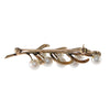 6mm Pearl Nature Tree Leaf Brooch Pin Solid 14k Yellow Gold 4.7g