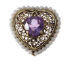3.66CT Heart Shape Amethyst Seed Pearl Brooch Pin 14k Yellow Gold 1880s Antique