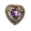 3.66CT Heart Shape Amethyst Seed Pearl Brooch Pin 14k Yellow Gold 1880s Antique Victorian