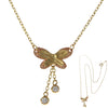 Double Butterfly Diamond Pendant Necklace 14k Yellow Gold Cable Chain Link 1.8g