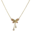 Double Butterfly Diamond Pendant Necklace 14k Yellow Gold Cable Chain Link 1.8g