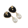 Ribbed Onyx Teardrop Dangle Pearl Stud Earrings 14k Yellow Gold 9.3g