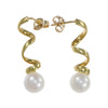 8mm Pearl Spiral Drop Dangle Earrings Solid 14k Yellow Gold 5.6g