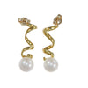 8mm Pearl Spiral Drop Dangle Earrings Solid 14k Yellow Gold 5.6g