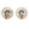 7mm Mabe Pearl Disc Filigree Clip Earrings Solid 14k Yellow Gold 7.6g