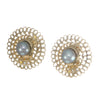 7mm Mabe Pearl Disc Filigree Clip Earrings Solid 14k Yellow Gold 7.6g