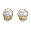 Vintage Scarab 16mm Mabe Pearl Diamond Earrings 14k Yellow Gold 10.1g
