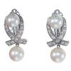 1940s Antique Art Deco Pearl Diamond Kiss Drop Dangle Earrings 14k White Gold