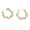 4mm Strand Pearl Hoop Earrings Solid 14k Yellow Gold 4.6g Leverback 27mm