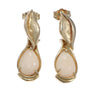 Pear Shape Pink Coral Leaf Drop Dangle Earrings Solid 14k Yellow Gold 4.6g