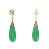 Green Jade Jadeite Teardrop Dangle Earrings Solid 14k Yellow Gold 4.5g