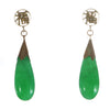 Green Jade Jadeite Teardrop Dangle Earrings Solid 14k Yellow Gold 4.5g