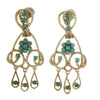 Turquoise Cluster Floral Drop Dangle Earrings Solid 14k Yellow Gold 11.7g