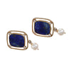 Lapis Lazuli Diamond Pearl Drop Dangle Earrings Solid 14k Yellow Gold Wide Cushi