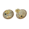 13mm Green Malachite Stud Earrings 14k Yellow Gold Womens Estate 6.8g