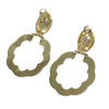 Green Enamel Large Open Pansy Flower Dangle Earrings 18k Yellow Gold 15g