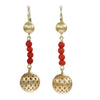 Red Coroal Diamond Ball Drop Dangle Earrings 18k Yellow Gold Womens Estate 7.5g