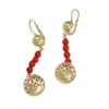 Red Coroal Ball Drop Dangle Earrings Solid 18k Yellow Gold Womens Estate 7.5g