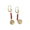 Red Coroal Ball Drop Dangle Earrings Solid 18k Yellow Gold Womens Estate 7.5g