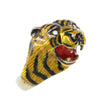 Tiger Diamond Band Ring Black Red Enamel 14k Yellow Gold Vintage 0.06ct US 7.00
