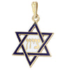 Star Of David Bracelet Charm Blue Enamel Jewish Inscriptions 14k Yellow Gold 0.9