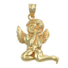 Sitting Angel Necklace Pendant Solid 14k Yellow Gold Hands On Left Chick