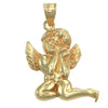 Sitting Angel Necklace Pendant Solid 14k Yellow Gold Hands On Left Chick