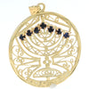 Rotating Menorah Hanukkah Chanukiah Judaica Sapphire Ruby Necklace Pendant 14k
