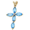 Marquise Aquamarine Diamond Cross Necklace Pendant Solid 14k Yellow Gold 2.50ctw