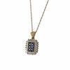 Halo Sapphire Diamond Necklace 14k Gold Prince Of Wales Chain Square Pendant