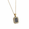 Halo Sapphire Diamond Necklace 14k Gold Prince Of Wales Chain Square Pendant