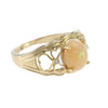 Oval Ethiopian Opal Diamond Cocktail Ring 14k Yellow Gold Open Bow Heart Accent